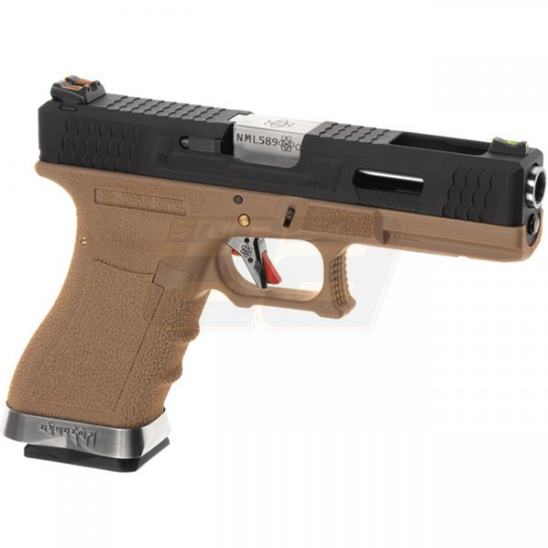 WE G-Force 17 BK Silver Barrel Gas Blow Back Pistol - Desert