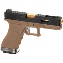 WE G-Force 17 BK Gold Barrel Gas Blow Back Pistol - Desert